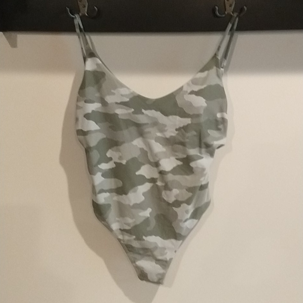 Multi color camouflage one piece suit open back